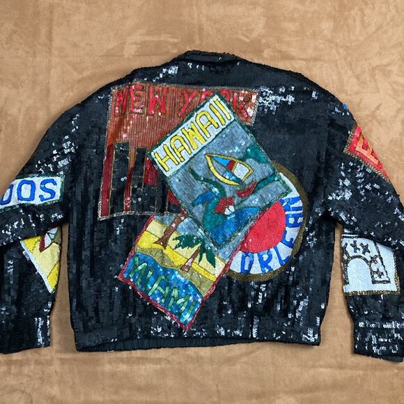 10-12 Vintage Lillie Rubin Sequined Beaded  All over the world Jacket - Picture 2 of 12